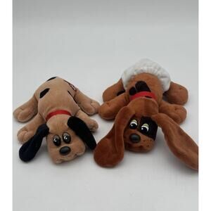 Pound Puppies Hardee's Tonka 1986 Brown Black & 2021 Baby Puppy Brown Plush